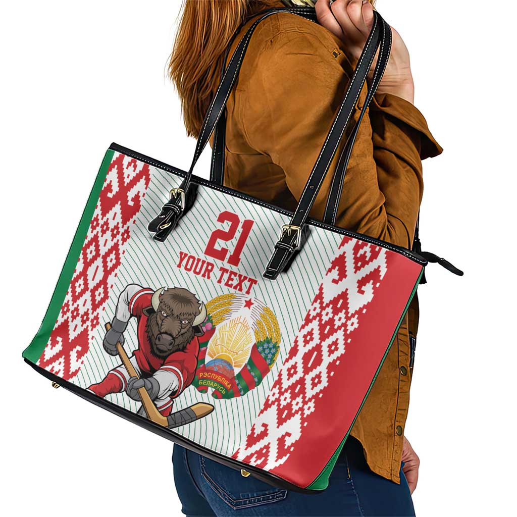 Belarus Ice Hockey Custom Leather Tote Bag With Bison Mascot Flag Style