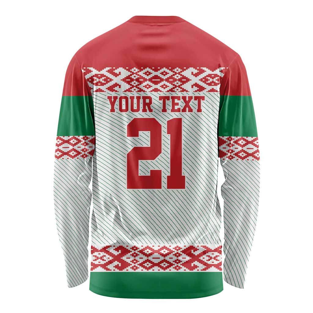 Belarus Ice Hockey Custom Long Sleeve Shirt With Bison Mascot Flag Style