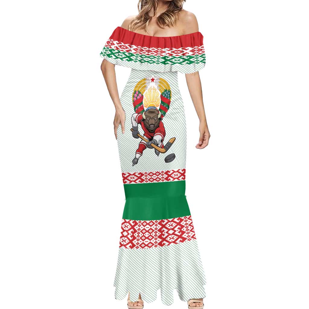 Belarus Ice Hockey Custom Mermaid Dress With Bison Mascot Flag Style