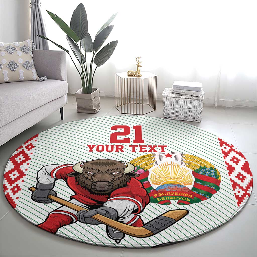 Belarus Ice Hockey Custom Round Carpet With Bison Mascot Flag Style