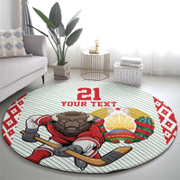 Belarus Ice Hockey Custom Round Carpet With Bison Mascot Flag Style