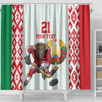 Belarus Ice Hockey Custom Shower Curtain With Bison Mascot Flag Style