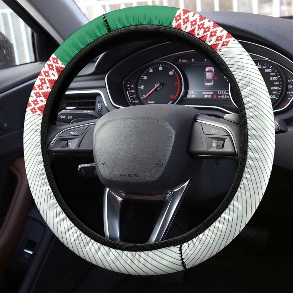Belarus Ice Hockey Steering Wheel Cover With Bison Mascot Flag Style