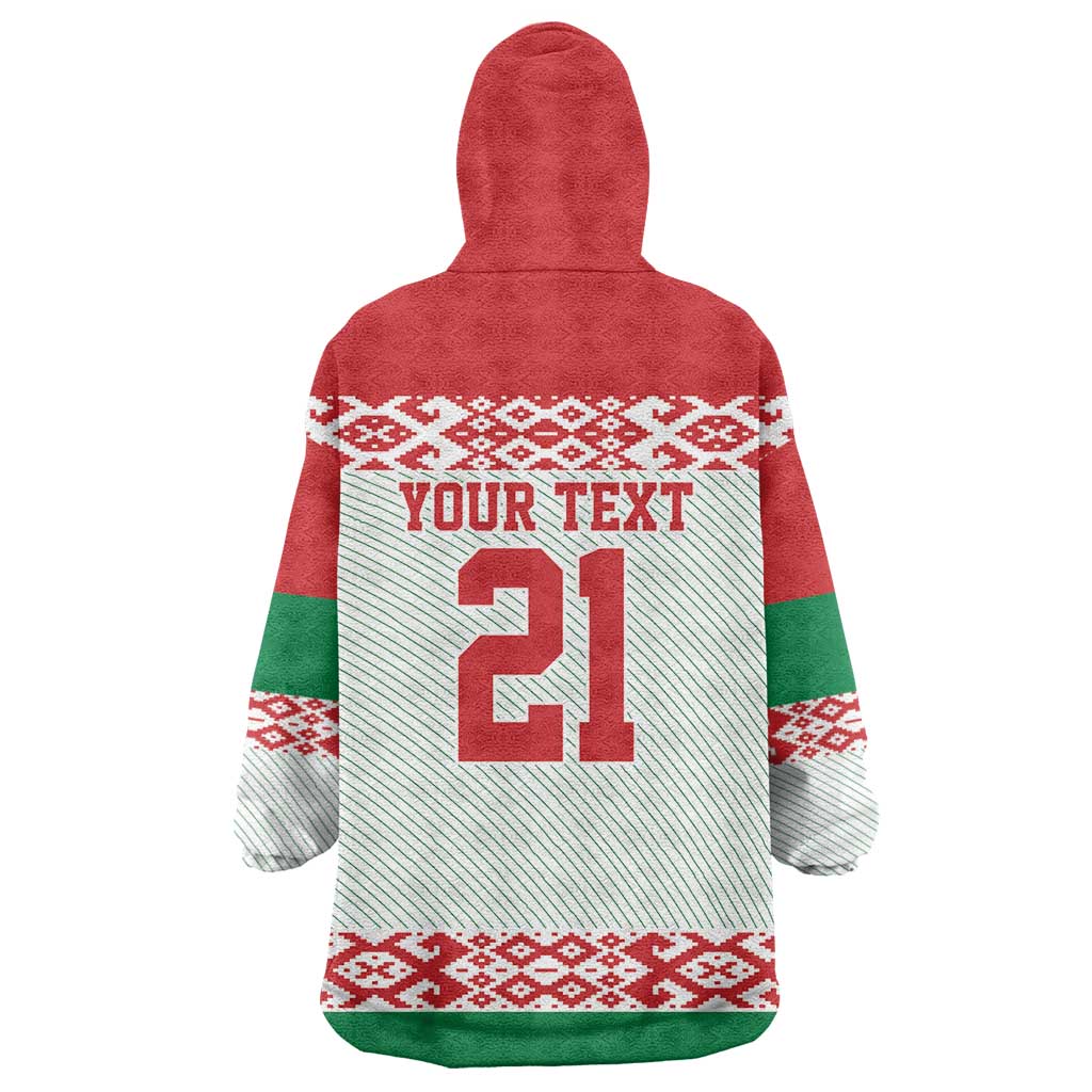 Belarus Ice Hockey Custom Wearable Blanket Hoodie With Bison Mascot Flag Style