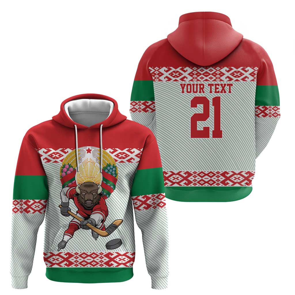 Belarus Ice Hockey Custom Zip Hoodie With Bison Mascot Flag Style