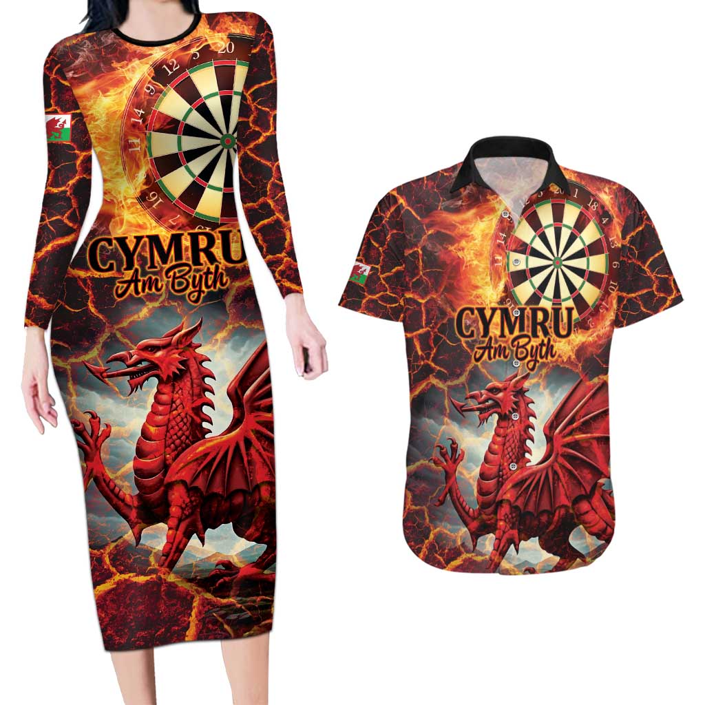 Wales Darts Wales Forever Personalized Couples Matching Long Sleeve Bodycon Dress and Hawaiian Shirt Cymru Am Byth Dragons