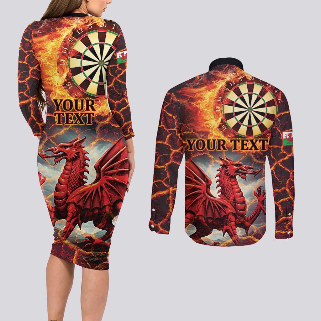 Wales Darts Wales Forever Personalized Couples Matching Long Sleeve Bodycon Dress and Long Sleeve Button Shirt Cymru Am Byth Dragons