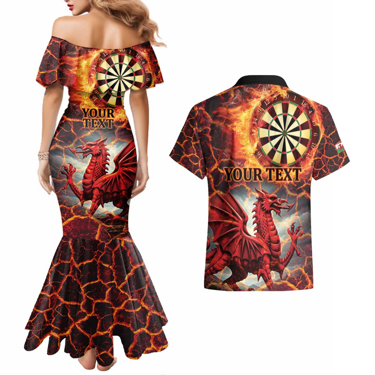 Wales Darts Wales Forever Personalized Couples Matching Mermaid Dress and Hawaiian Shirt Cymru Am Byth Dragons