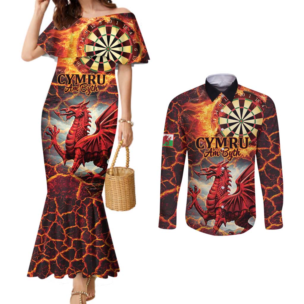 Wales Darts Wales Forever Personalized Couples Matching Mermaid Dress and Long Sleeve Button Shirt Cymru Am Byth Dragons