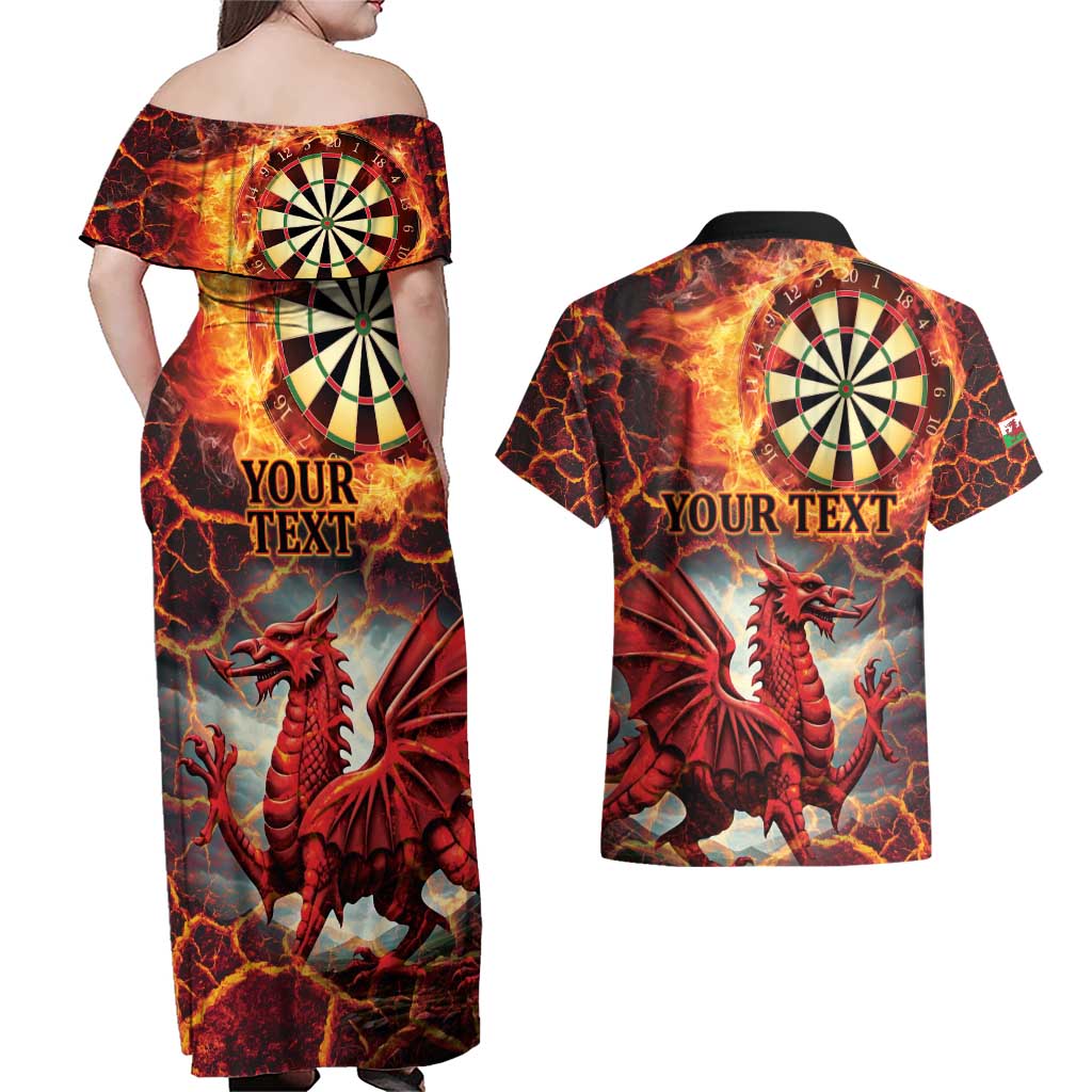 Wales Darts Wales Forever Personalized Couples Matching Off Shoulder Maxi Dress and Hawaiian Shirt Cymru Am Byth Dragons