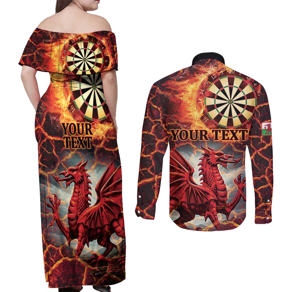 Wales Darts Wales Forever Personalized Couples Matching Off Shoulder Maxi Dress and Long Sleeve Button Shirt Cymru Am Byth Dragons