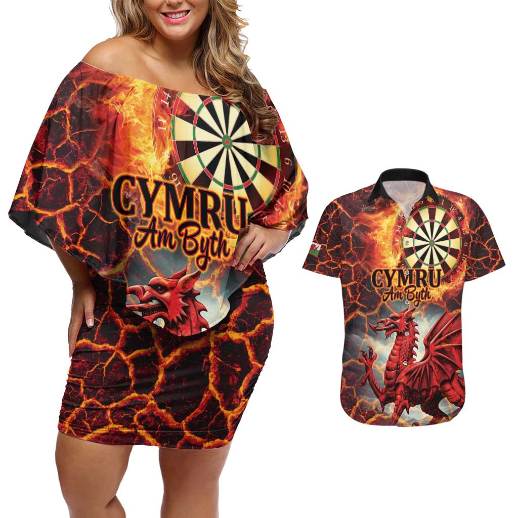 Wales Darts Wales Forever Personalized Couples Matching Off Shoulder Short Dress and Hawaiian Shirt Cymru Am Byth Dragons