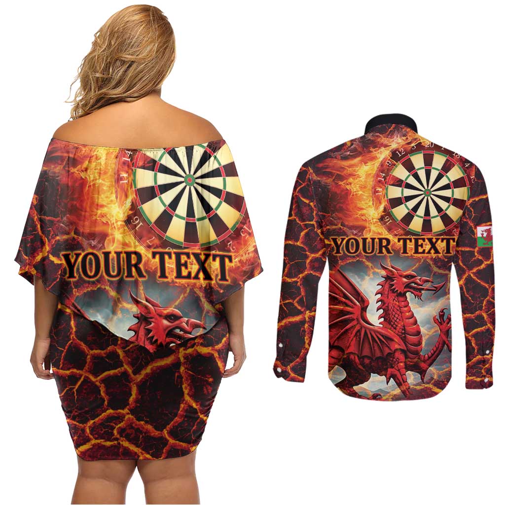 Wales Darts Wales Forever Personalized Couples Matching Off Shoulder Short Dress and Long Sleeve Button Shirt Cymru Am Byth Dragons