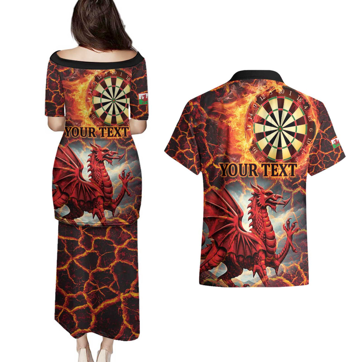 Wales Darts Wales Forever Personalized Couples Matching Puletasi and Hawaiian Shirt Cymru Am Byth Dragons