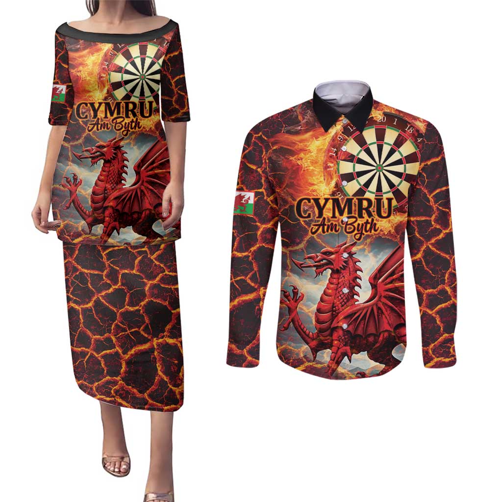 Wales Darts Wales Forever Personalized Couples Matching Puletasi and Long Sleeve Button Shirt Cymru Am Byth Dragons