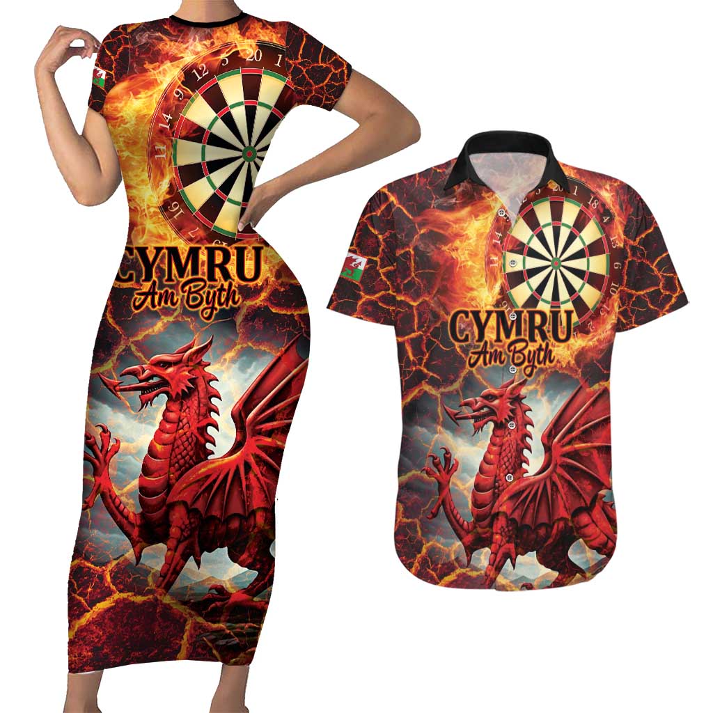 Wales Darts Wales Forever Personalized Couples Matching Short Sleeve Bodycon Dress and Hawaiian Shirt Cymru Am Byth Dragons
