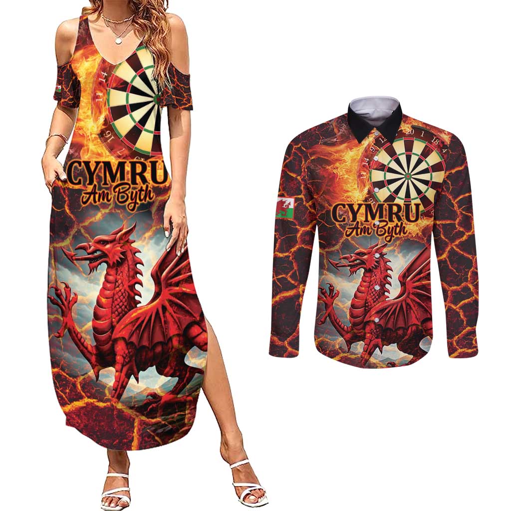 Wales Darts Wales Forever Personalized Couples Matching Summer Maxi Dress and Long Sleeve Button Shirt Cymru Am Byth Dragons