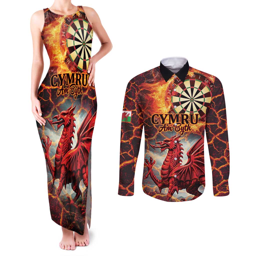 Wales Darts Wales Forever Personalized Couples Matching Tank Maxi Dress and Long Sleeve Button Shirt Cymru Am Byth Dragons