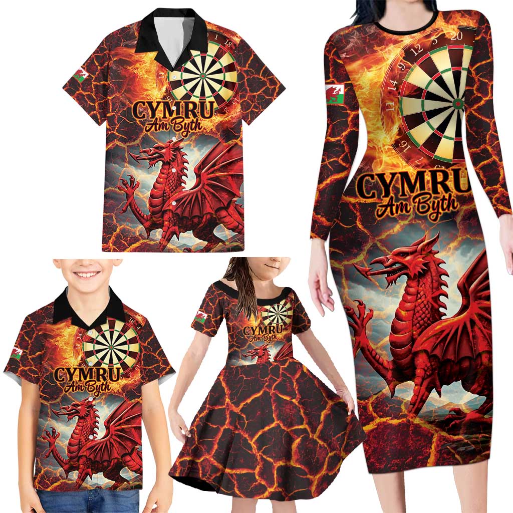 Wales Darts Wales Forever Personalized Family Matching Long Sleeve Bodycon Dress and Hawaiian Shirt Cymru Am Byth Dragons