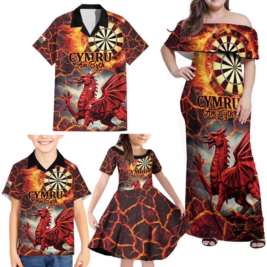 Wales Darts Wales Forever Personalized Family Matching Off Shoulder Maxi Dress and Hawaiian Shirt Cymru Am Byth Dragons