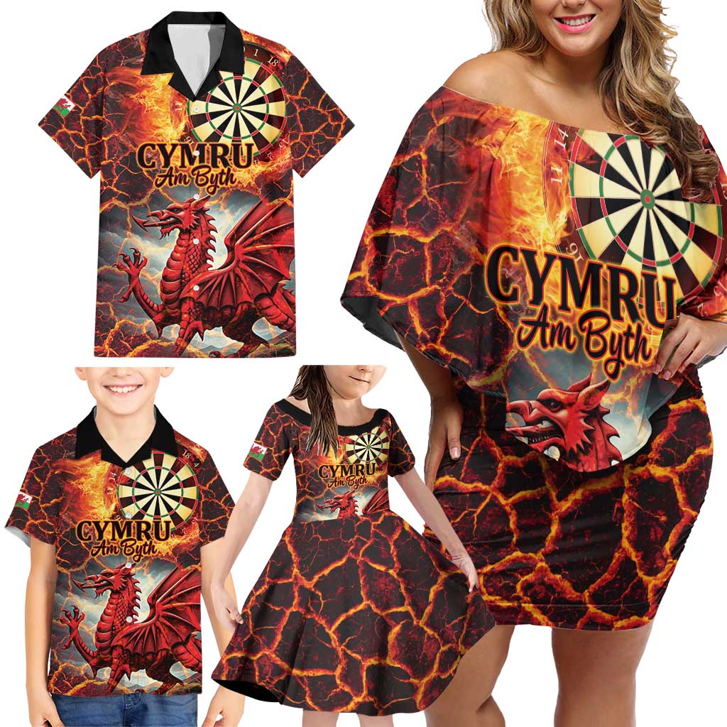 Wales Darts Wales Forever Personalized Family Matching Off Shoulder Short Dress and Hawaiian Shirt Cymru Am Byth Dragons