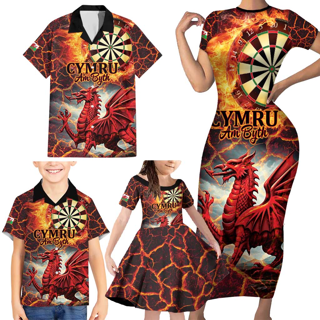 Wales Darts Wales Forever Personalized Family Matching Short Sleeve Bodycon Dress and Hawaiian Shirt Cymru Am Byth Dragons