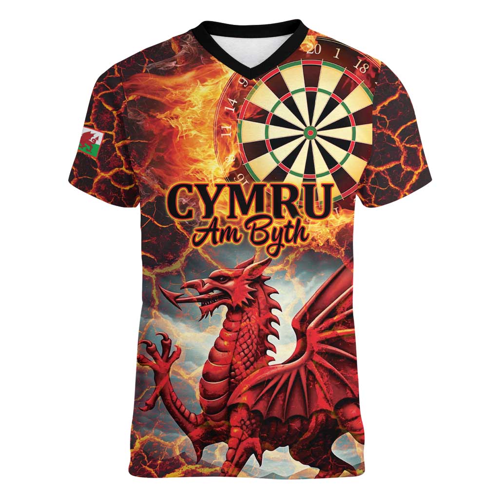 Wales Darts Wales Forever Personalized Women V-Neck T-Shirt Cymru Am Byth Dragons