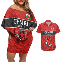 Wales Rugby Custom Couples Matching Off Shoulder Short Dress and Hawaiian Shirt Y Ddraig Goch Ddyry Cychwyn