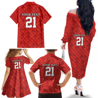 Wales Rugby Custom Family Matching Off The Shoulder Long Sleeve Dress and Hawaiian Shirt Y Ddraig Goch Ddyry Cychwyn