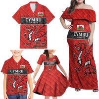 Wales Rugby Custom Family Matching Off Shoulder Maxi Dress and Hawaiian Shirt Y Ddraig Goch Ddyry Cychwyn