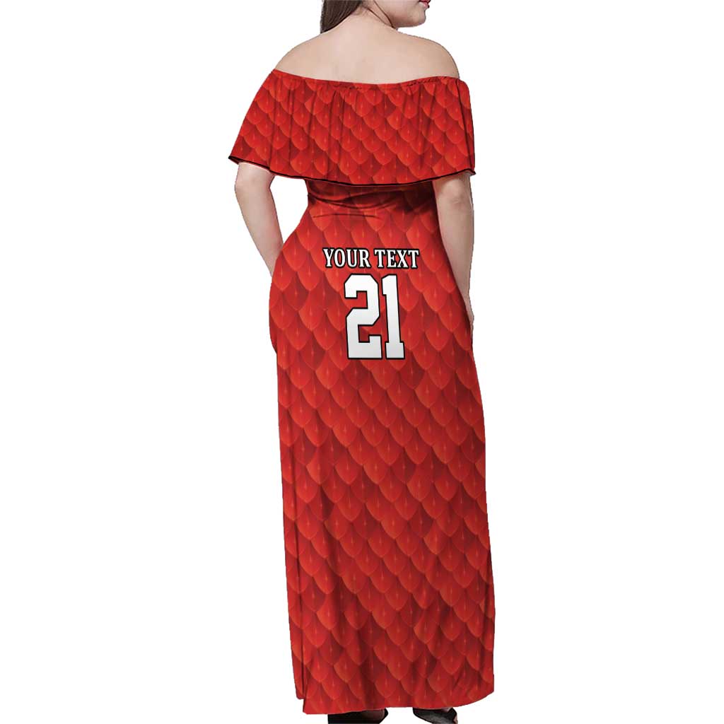 Wales Rugby Custom Family Matching Off Shoulder Maxi Dress and Hawaiian Shirt Y Ddraig Goch Ddyry Cychwyn