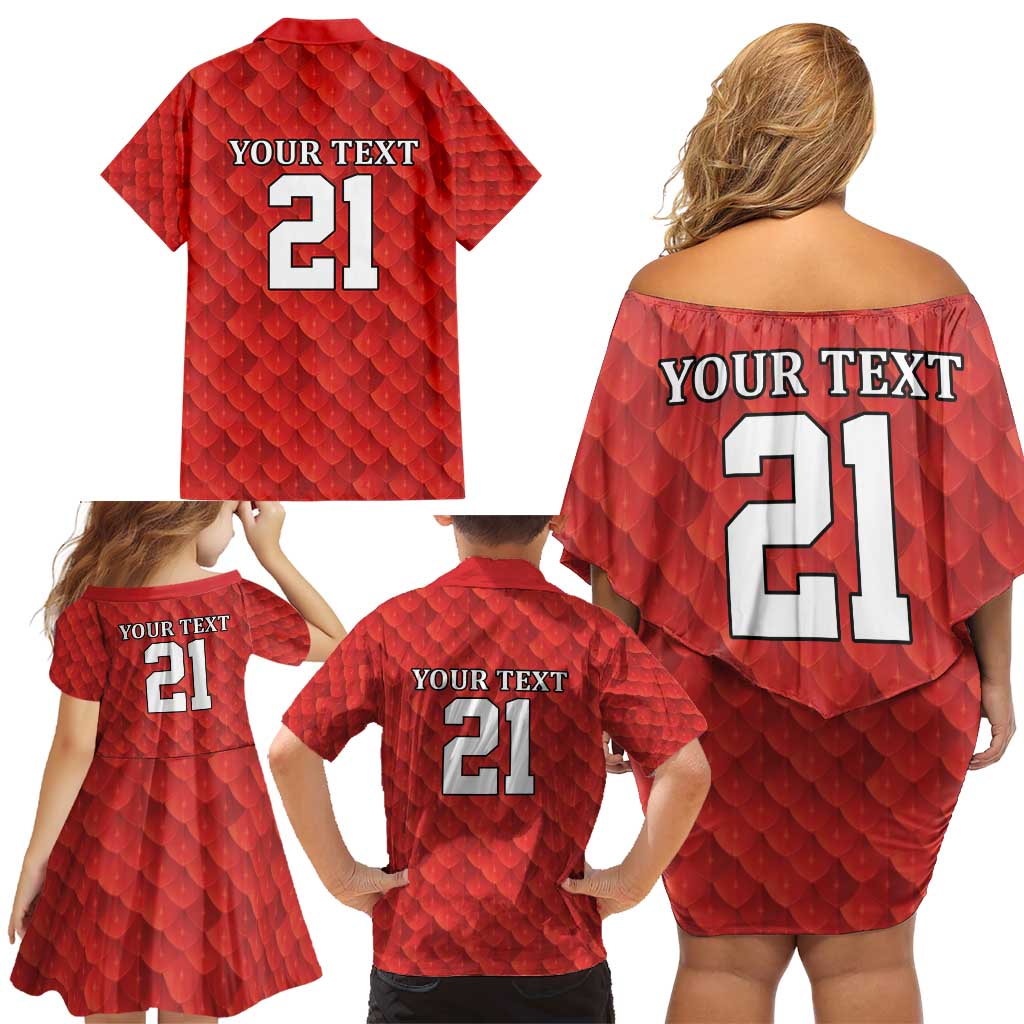 Wales Rugby Custom Family Matching Off Shoulder Short Dress and Hawaiian Shirt Y Ddraig Goch Ddyry Cychwyn
