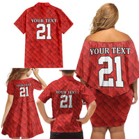 Wales Rugby Custom Family Matching Off Shoulder Short Dress and Hawaiian Shirt Y Ddraig Goch Ddyry Cychwyn
