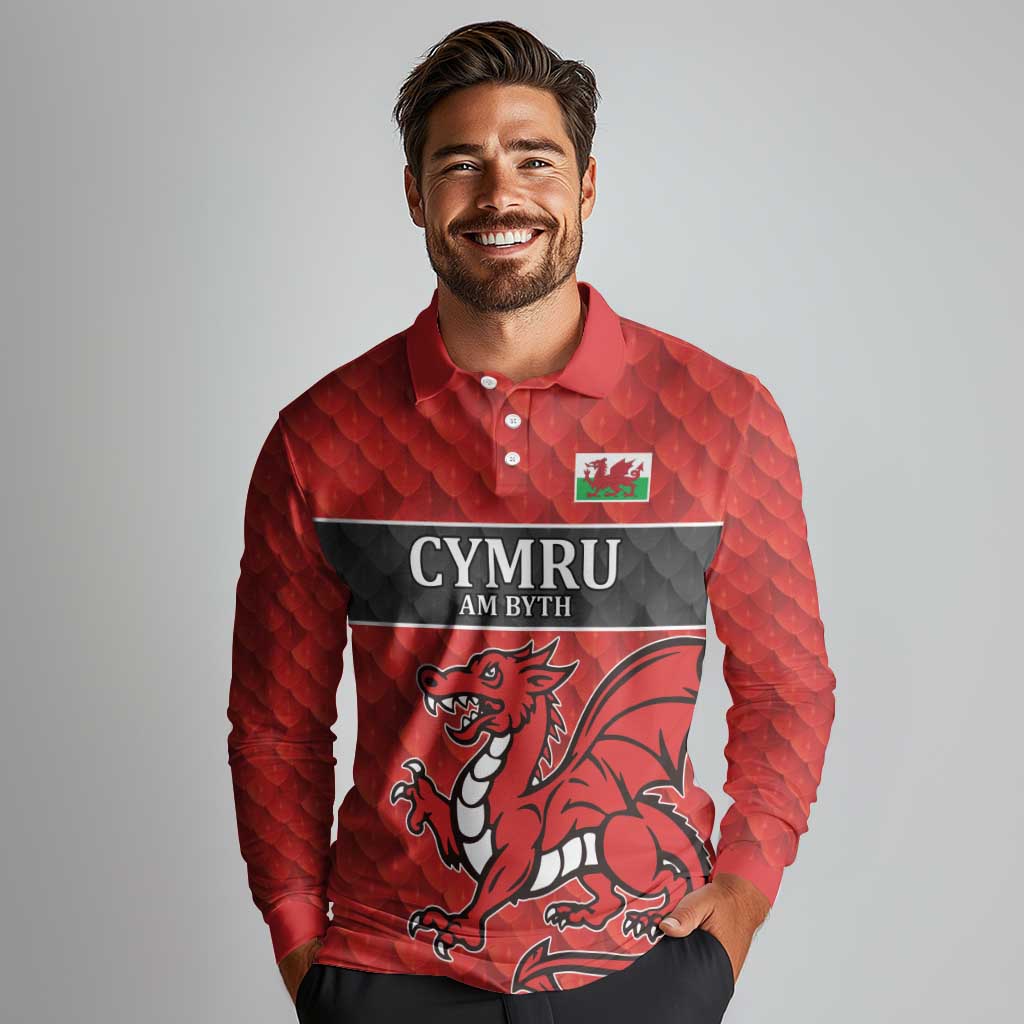 Wales Rugby Custom Long Sleeve Polo Shirt Y Ddraig Goch Ddyry Cychwyn