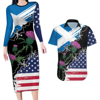 Scottish-American Heritage Month Couples Matching Long Sleeve Bodycon Dress and Hawaiian Shirt Proud Scottish American Heritage