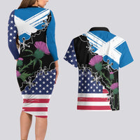 Scottish-American Heritage Month Couples Matching Long Sleeve Bodycon Dress and Hawaiian Shirt Proud Scottish American Heritage