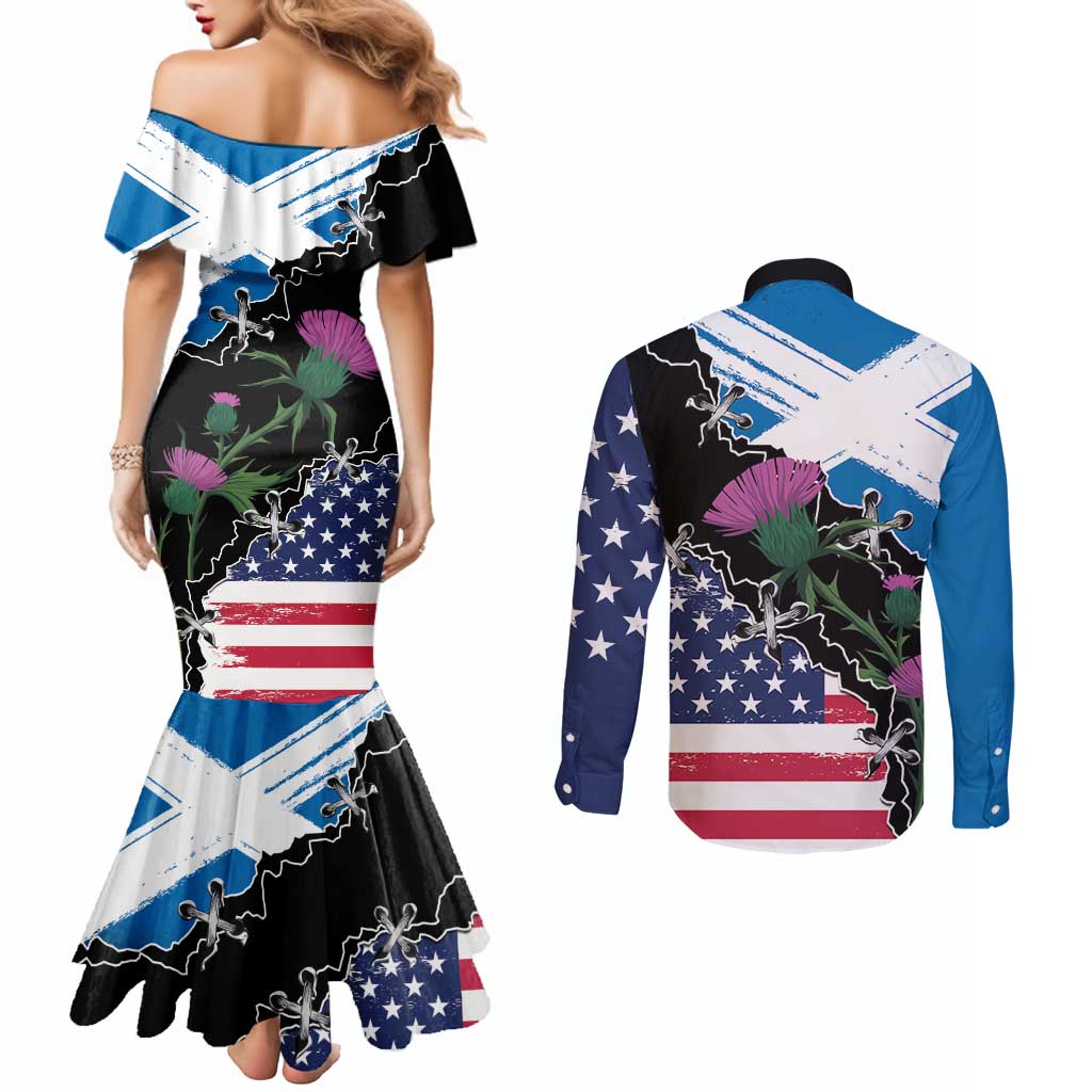Scottish-American Heritage Month Couples Matching Mermaid Dress and Long Sleeve Button Shirt Proud Scottish American Heritage