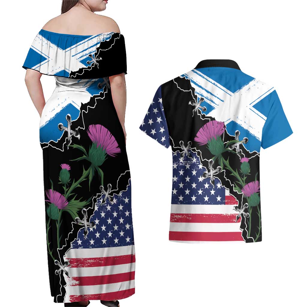 Scottish-American Heritage Month Couples Matching Off Shoulder Maxi Dress and Hawaiian Shirt Proud Scottish American Heritage