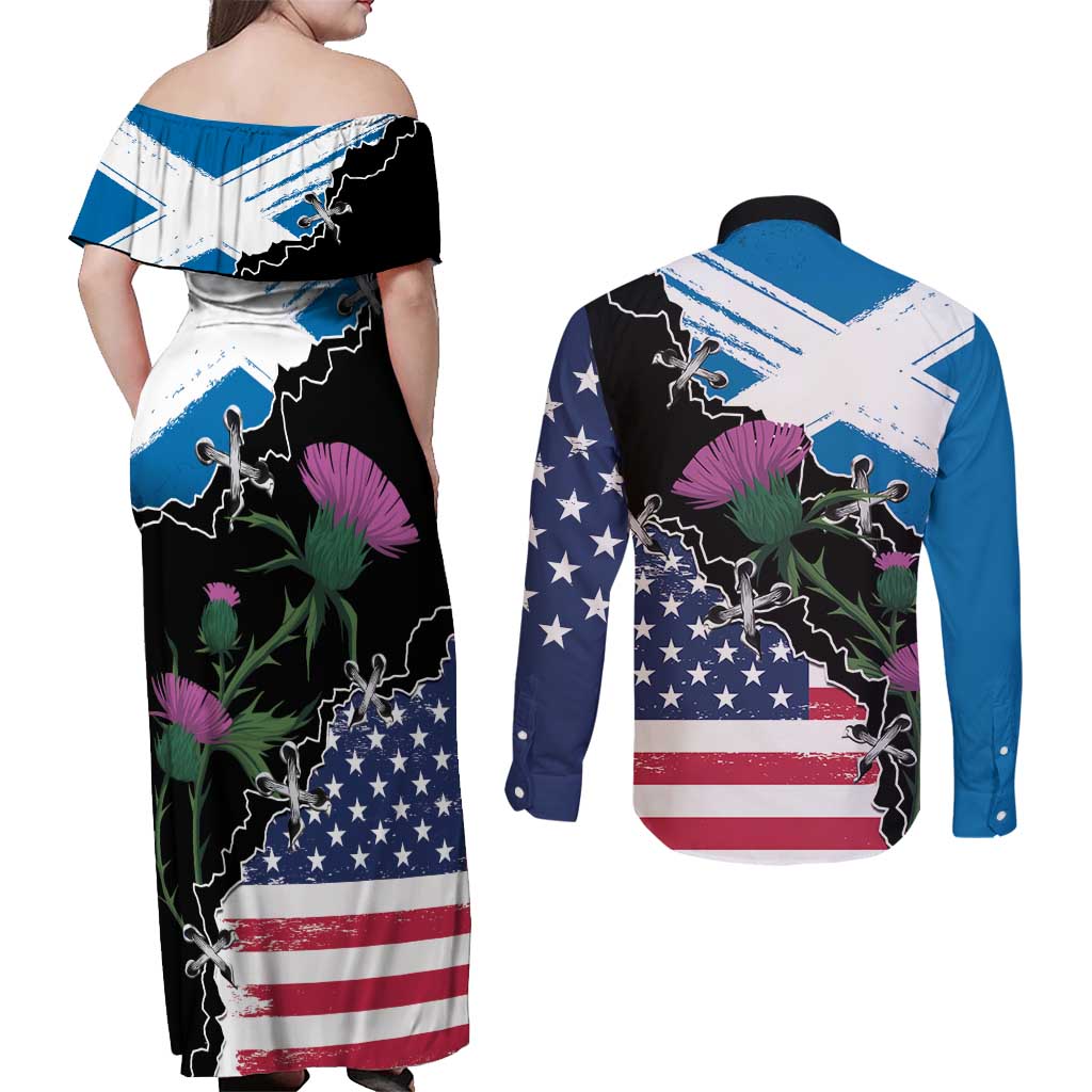 Scottish-American Heritage Month Couples Matching Off Shoulder Maxi Dress and Long Sleeve Button Shirt Proud Scottish American Heritage