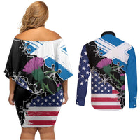Scottish-American Heritage Month Couples Matching Off Shoulder Short Dress and Long Sleeve Button Shirt Proud Scottish American Heritage