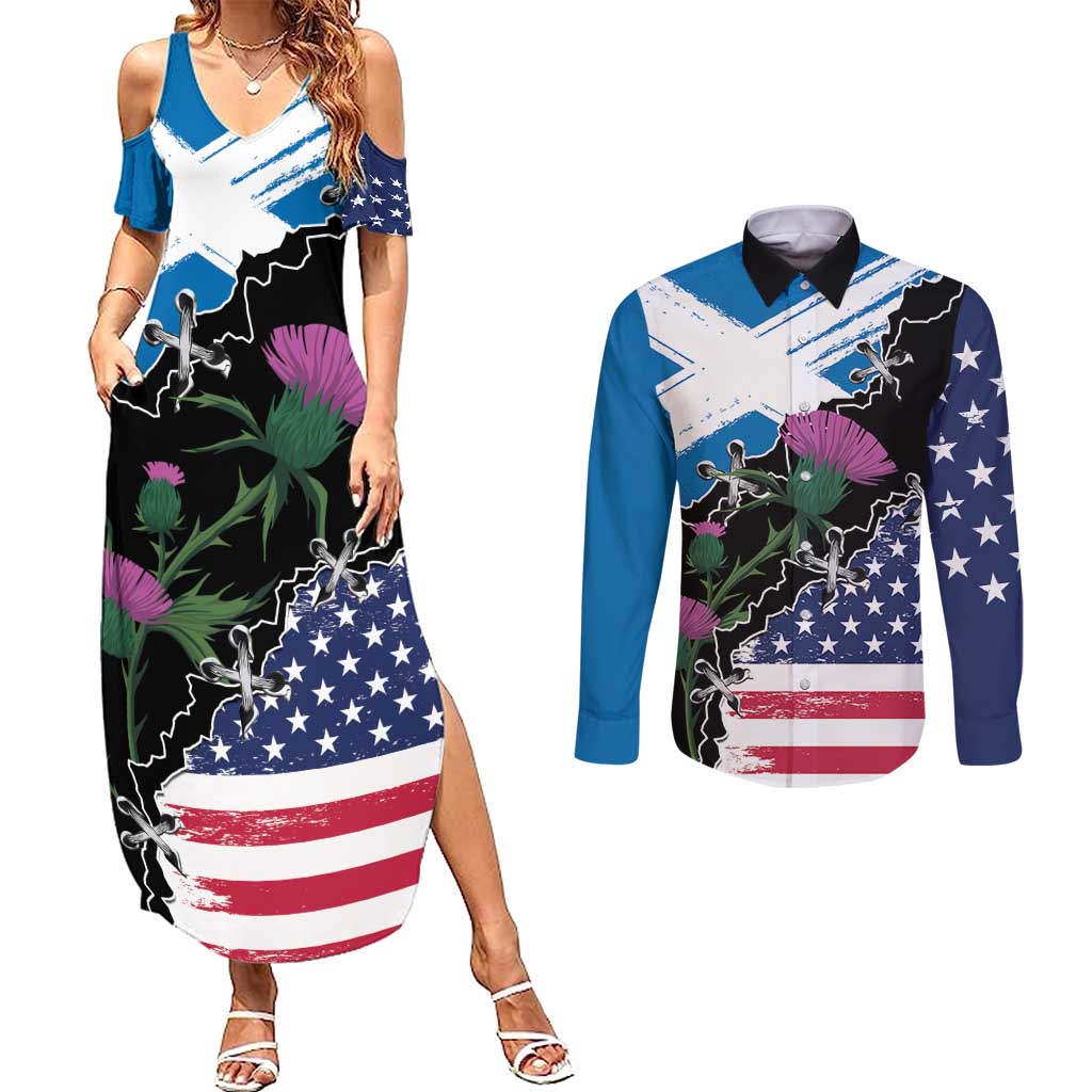 Scottish-American Heritage Month Couples Matching Summer Maxi Dress and Long Sleeve Button Shirt Proud Scottish American Heritage