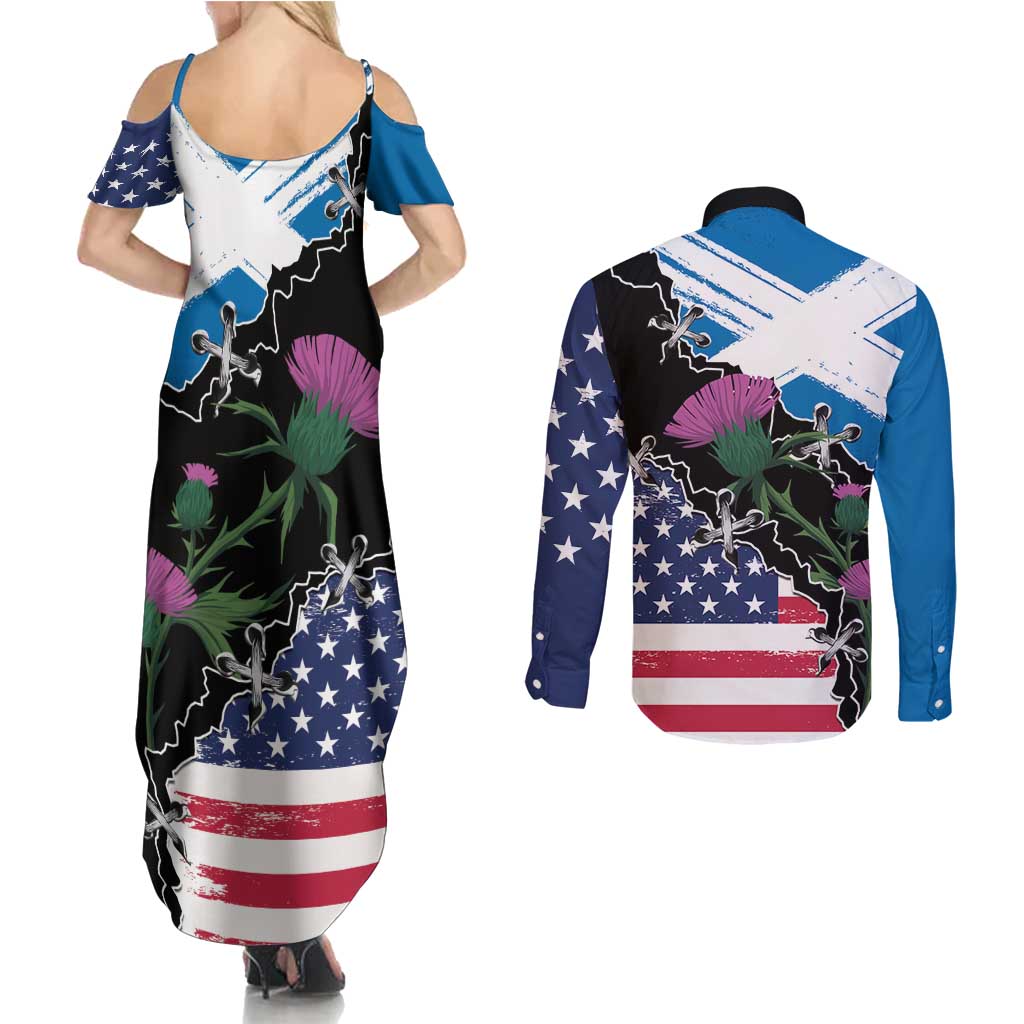Scottish-American Heritage Month Couples Matching Summer Maxi Dress and Long Sleeve Button Shirt Proud Scottish American Heritage