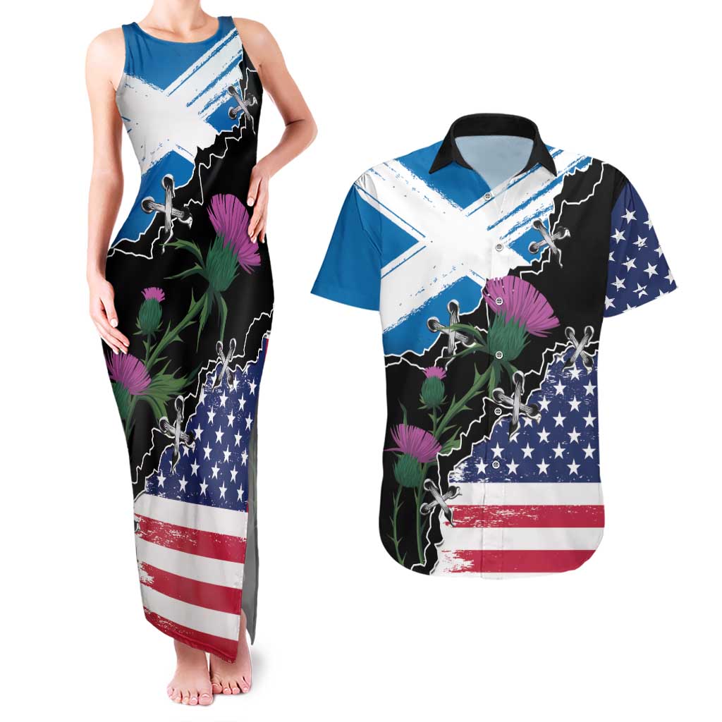 Scottish-American Heritage Month Couples Matching Tank Maxi Dress and Hawaiian Shirt Proud Scottish American Heritage