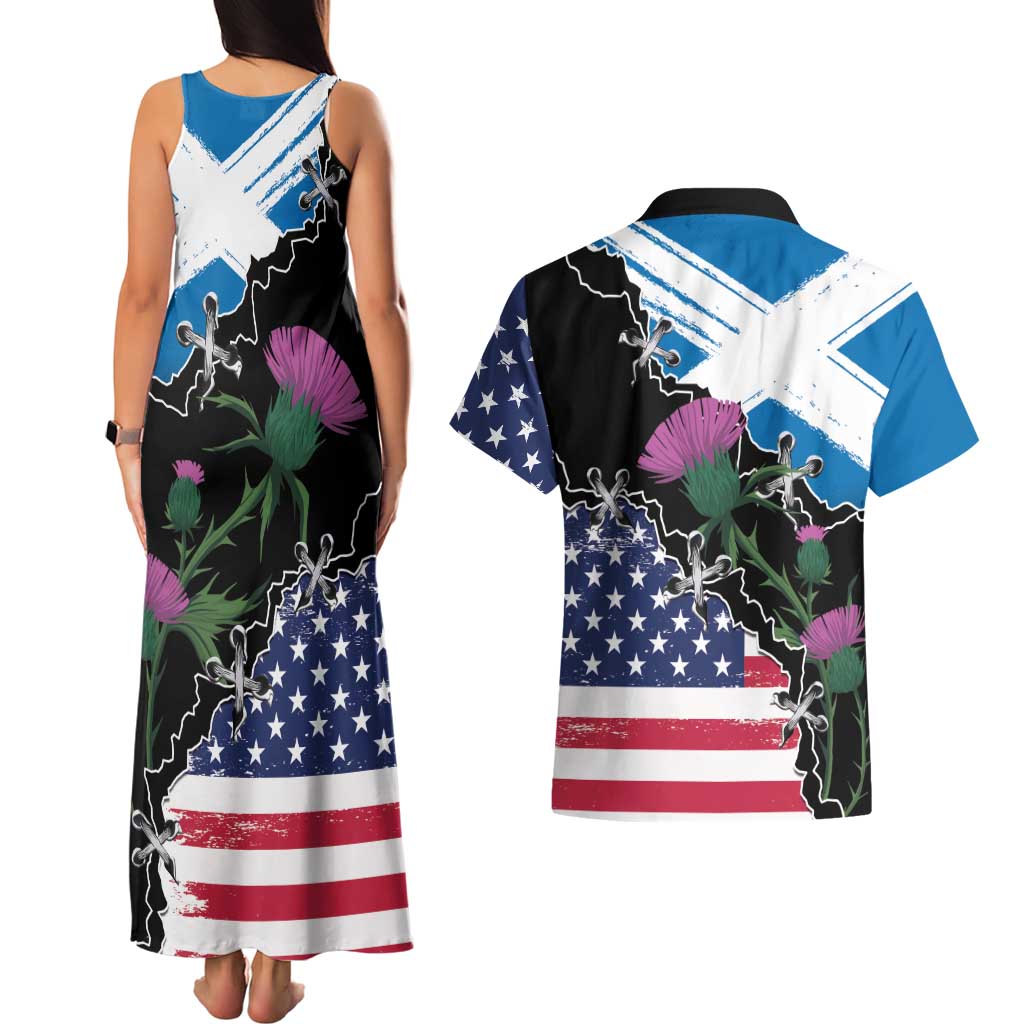 Scottish-American Heritage Month Couples Matching Tank Maxi Dress and Hawaiian Shirt Proud Scottish American Heritage