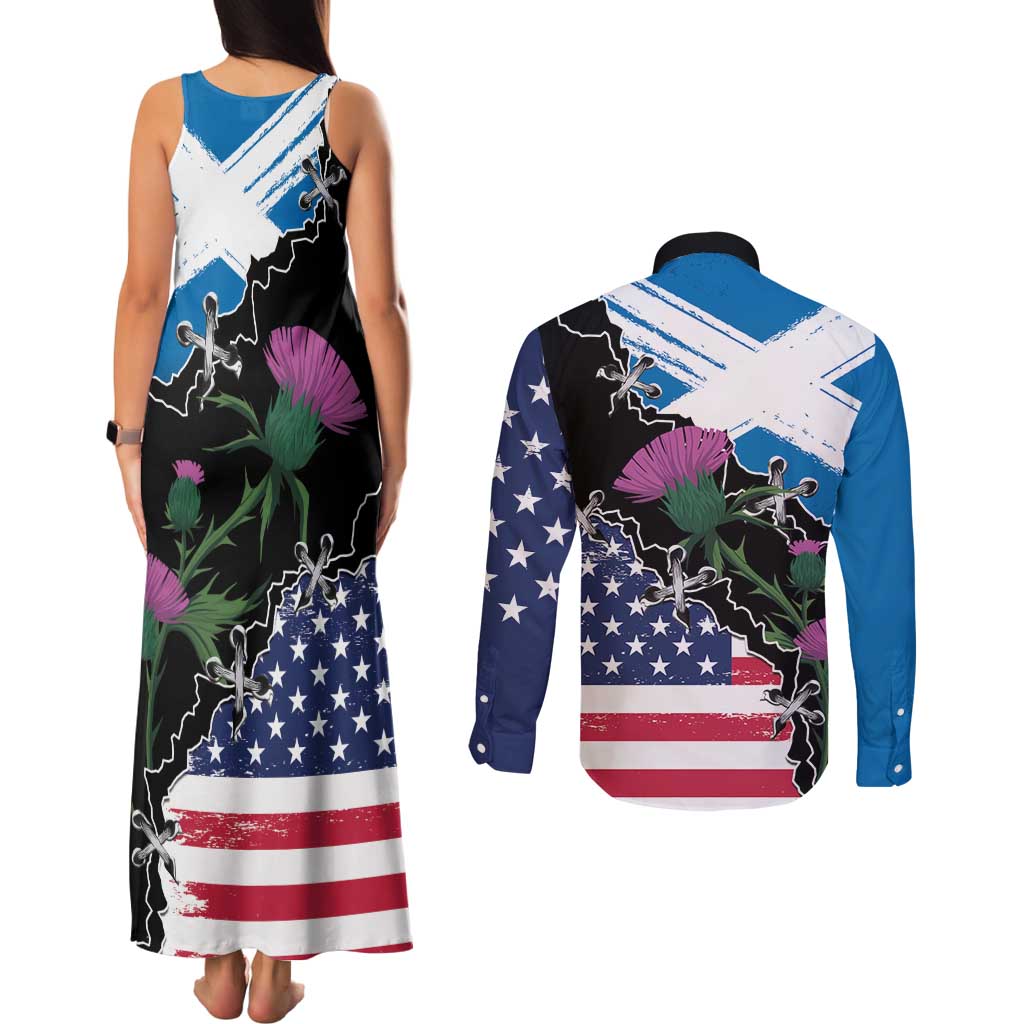 Scottish-American Heritage Month Couples Matching Tank Maxi Dress and Long Sleeve Button Shirt Proud Scottish American Heritage