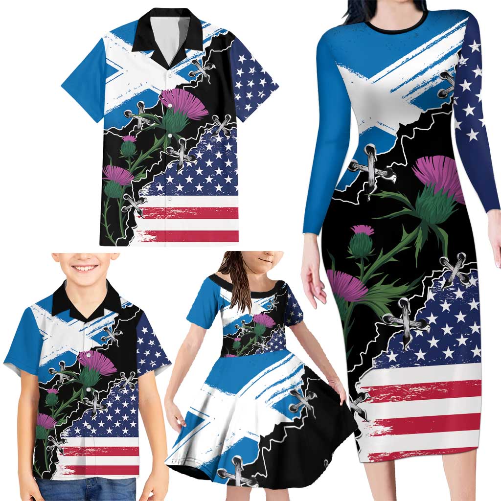 Scottish-American Heritage Month Family Matching Long Sleeve Bodycon Dress and Hawaiian Shirt Proud Scottish American Heritage