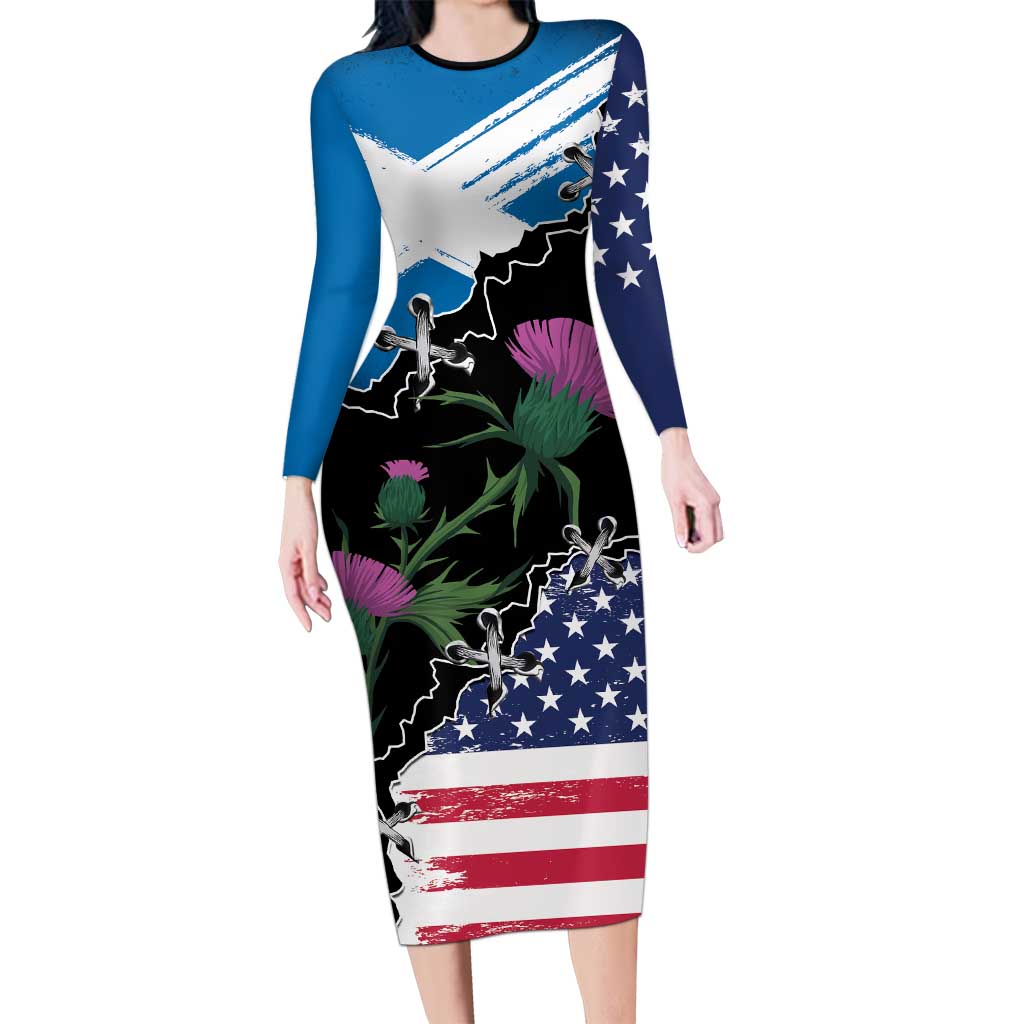 Scottish-American Heritage Month Family Matching Long Sleeve Bodycon Dress and Hawaiian Shirt Proud Scottish American Heritage