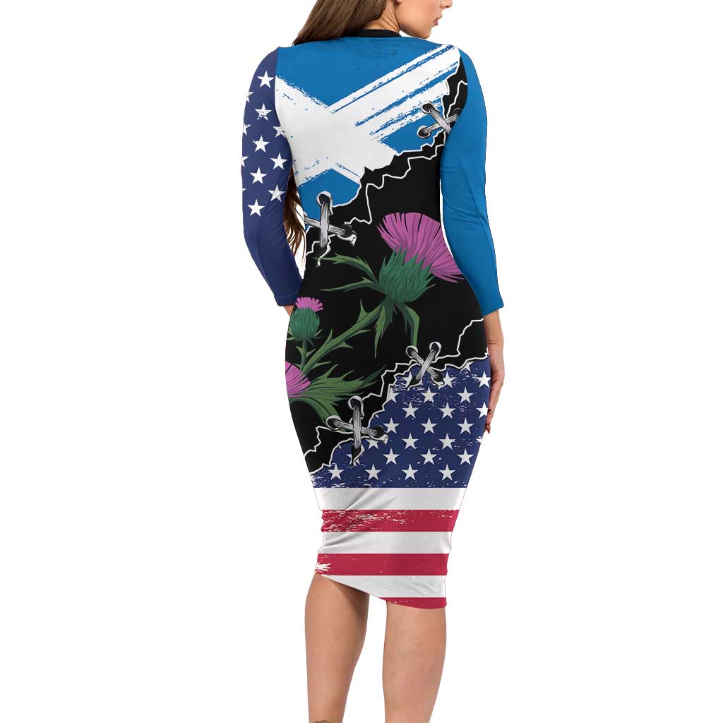 Scottish-American Heritage Month Family Matching Long Sleeve Bodycon Dress and Hawaiian Shirt Proud Scottish American Heritage