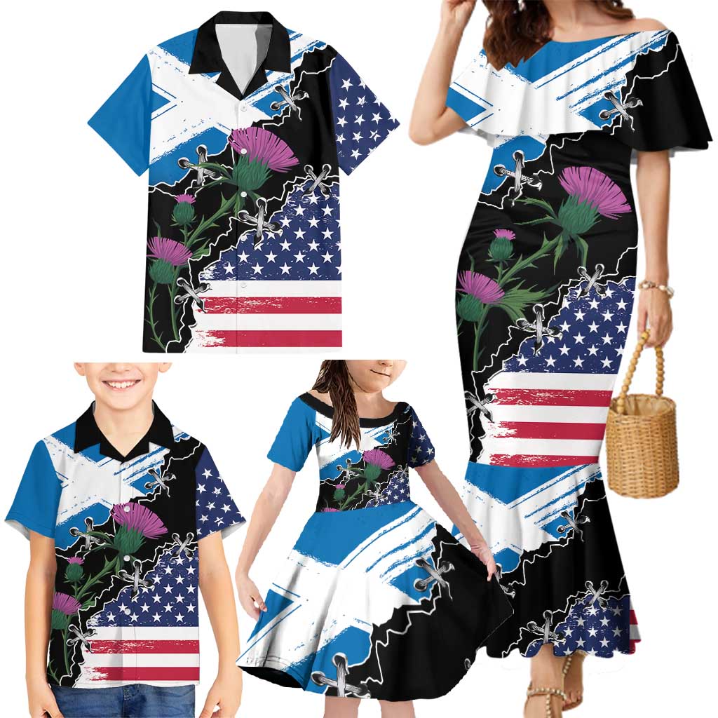 Scottish-American Heritage Month Family Matching Mermaid Dress and Hawaiian Shirt Proud Scottish American Heritage