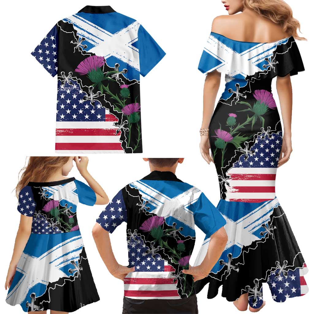 Scottish-American Heritage Month Family Matching Mermaid Dress and Hawaiian Shirt Proud Scottish American Heritage